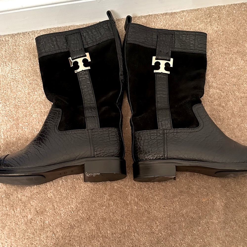 Tory Burch black suede and leather boots. Size 8 1/2.